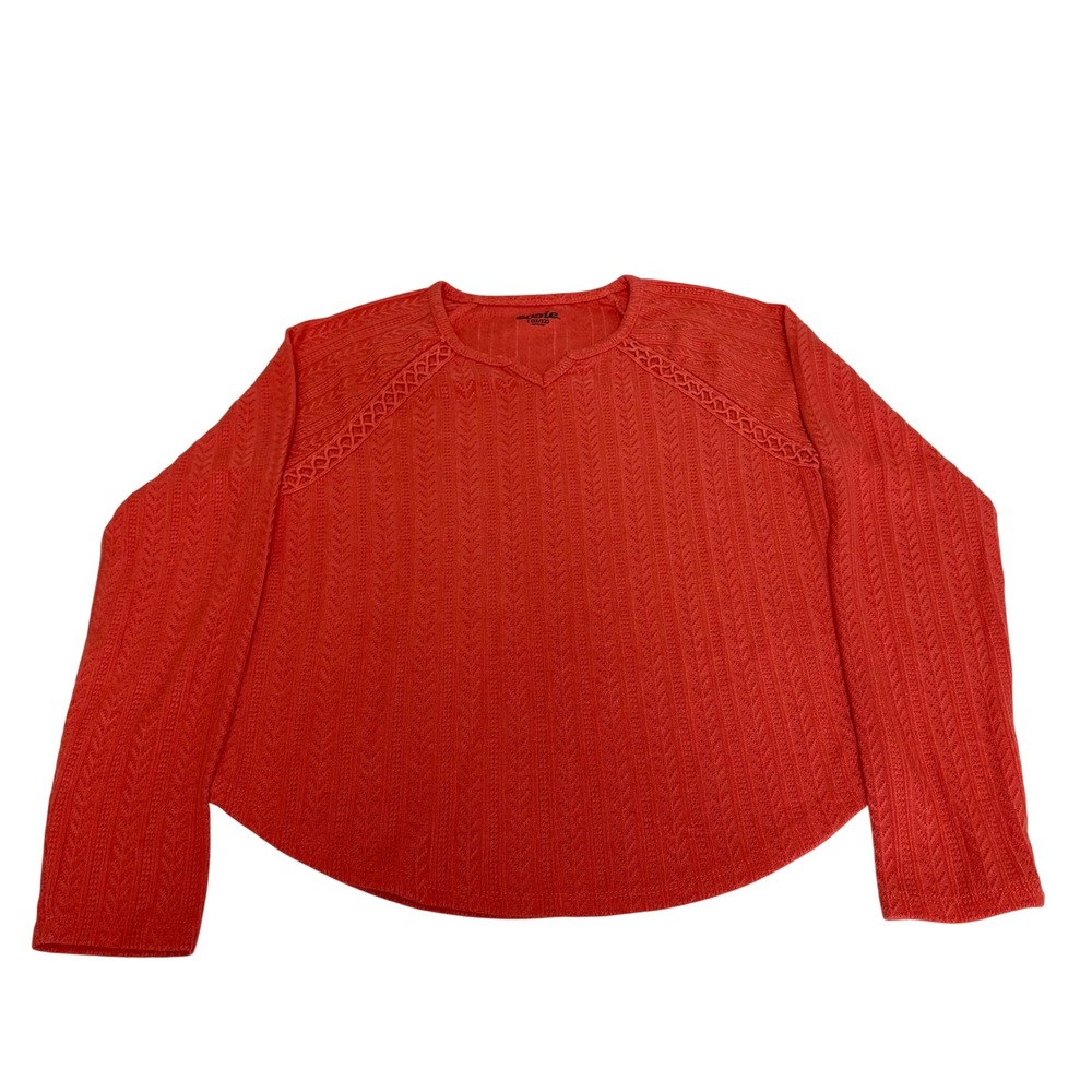 Evsie Girls Coral Orange Pointelle Knit Long Sleeve Top Size L 11/12 Curved Hem